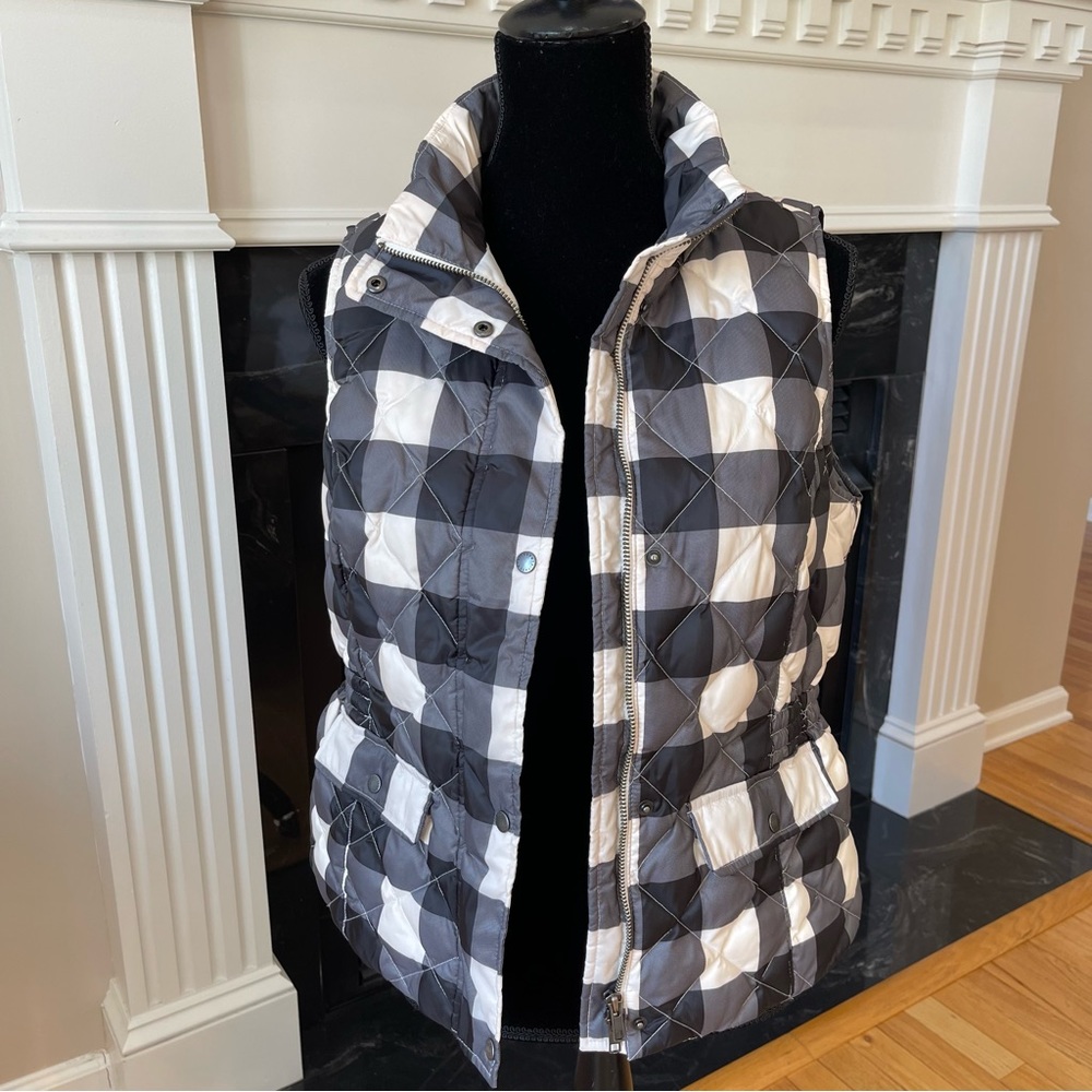 Talbots Puffer Vest Down Filled Black Cream Two Pockets Size Petite Small